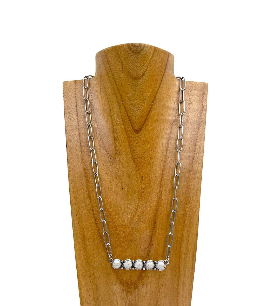 Silver metal chain with stone bar Necklace
