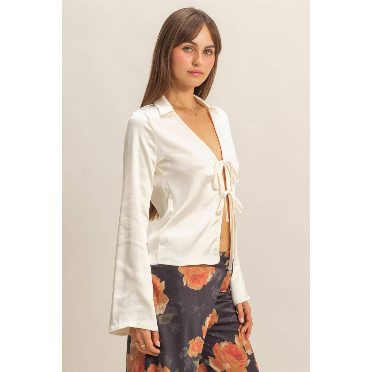 Chic Satin Tie-Front Blouse