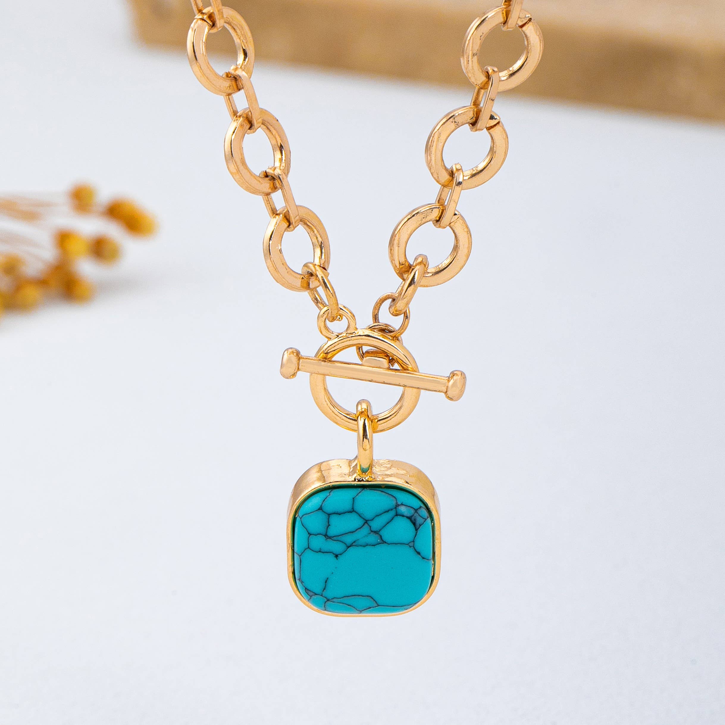 Turquoise-Tone Medallion Toggle Necklace
