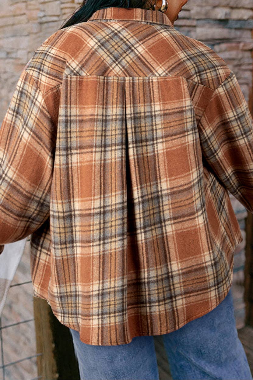 Plus Size Plaid Flap Pocket Buttoned Shacket