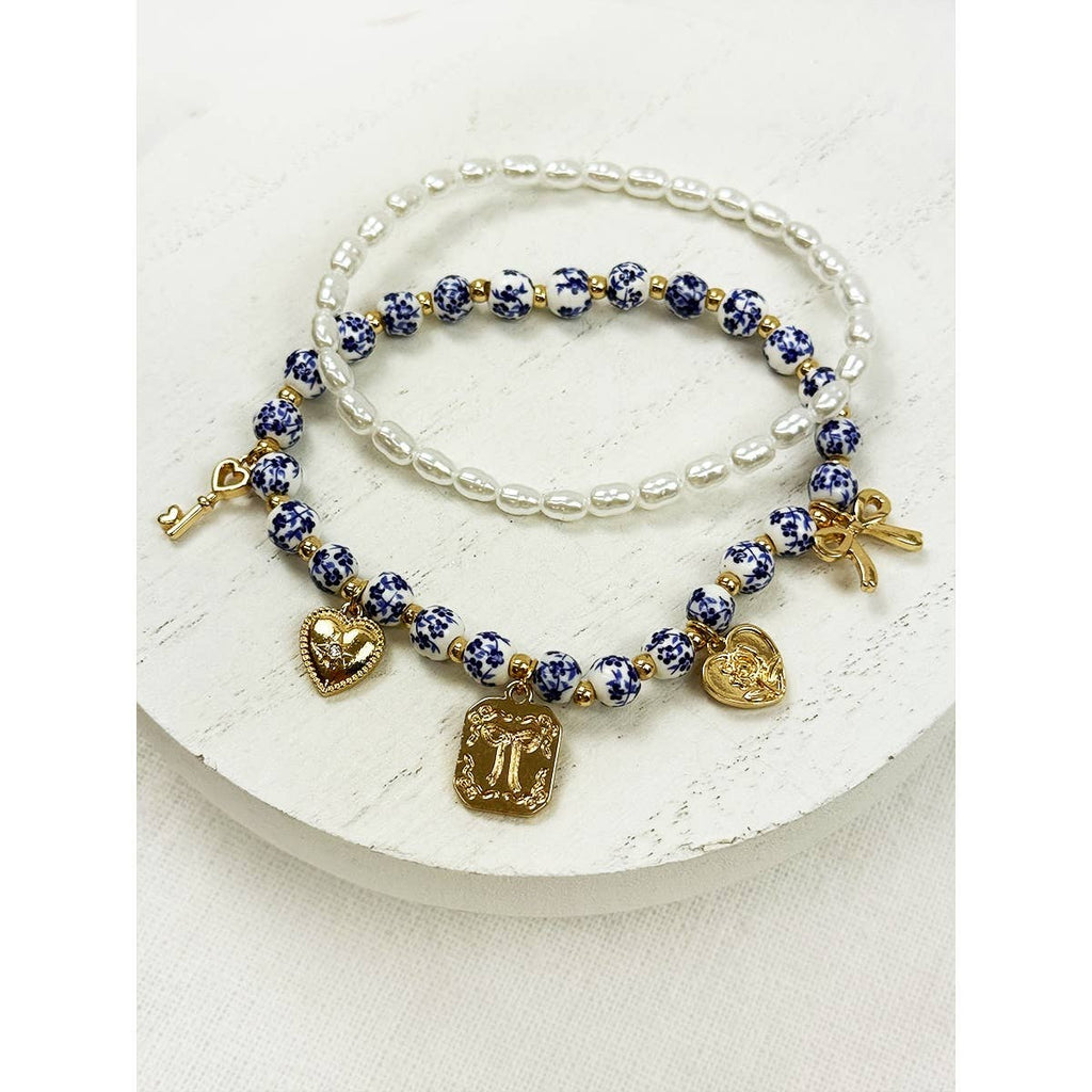 Metal Charms with Ceramic Beads Stretch Bracelet