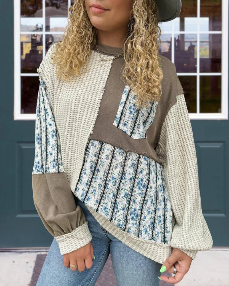 Vintage Patchwork Ditsy Floral Print Sweatshirt