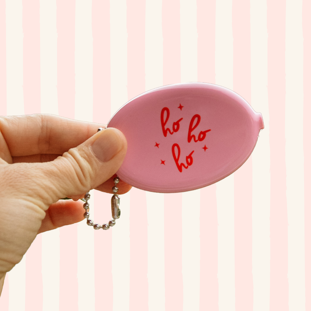 Retro Rubber Coin Pouch with Ball Chain Keychain- Ho Ho Ho