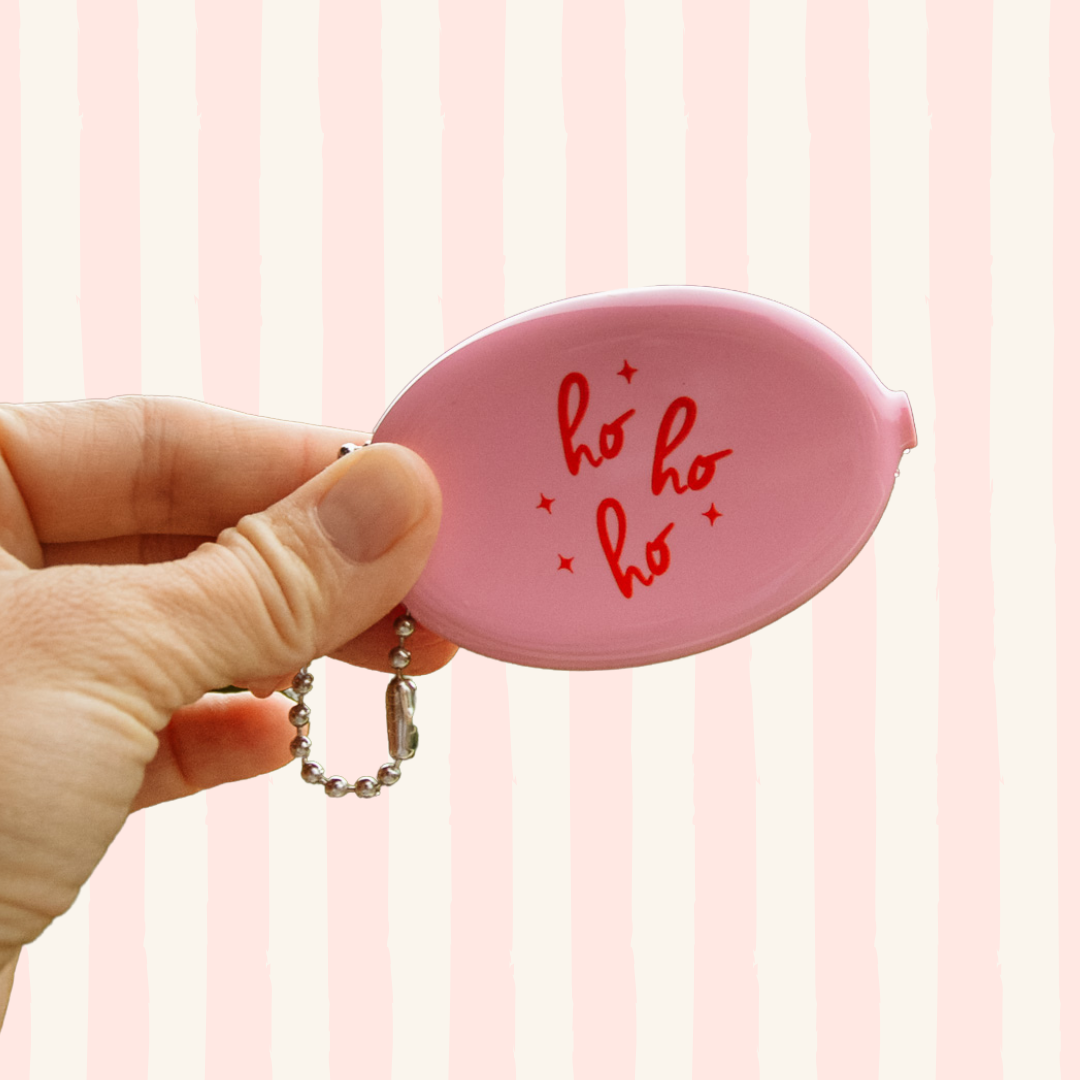Retro Rubber Coin Pouch with Ball Chain Keychain- Ho Ho Ho