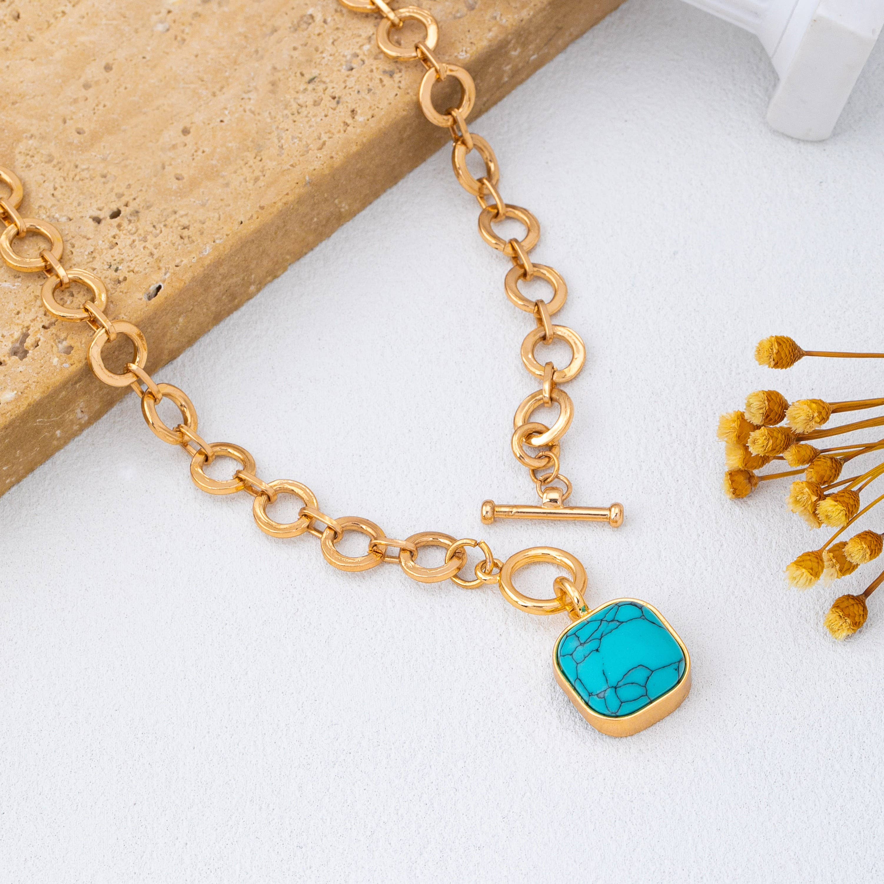 Turquoise-Tone Medallion Toggle Necklace