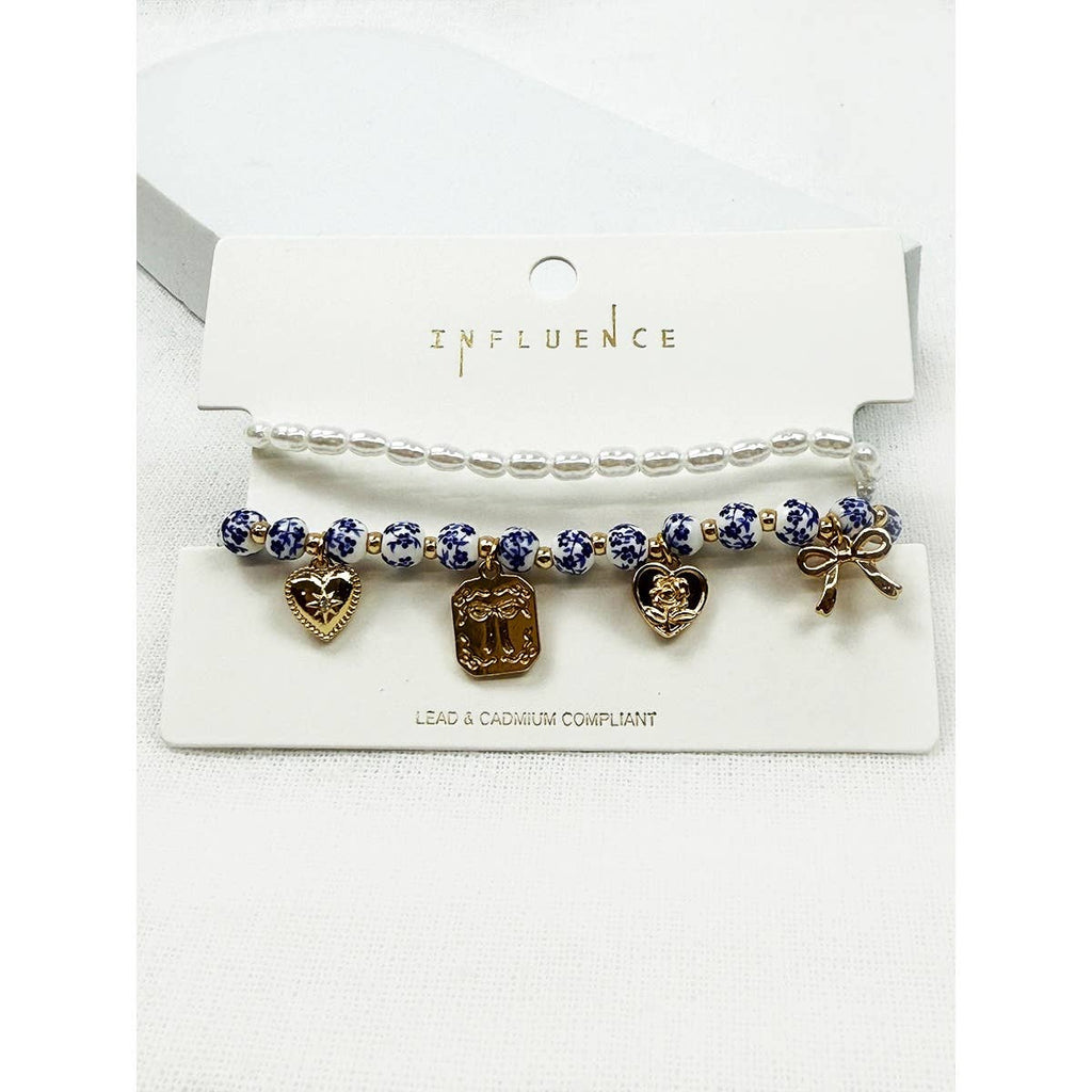 Metal Charms with Ceramic Beads Stretch Bracelet