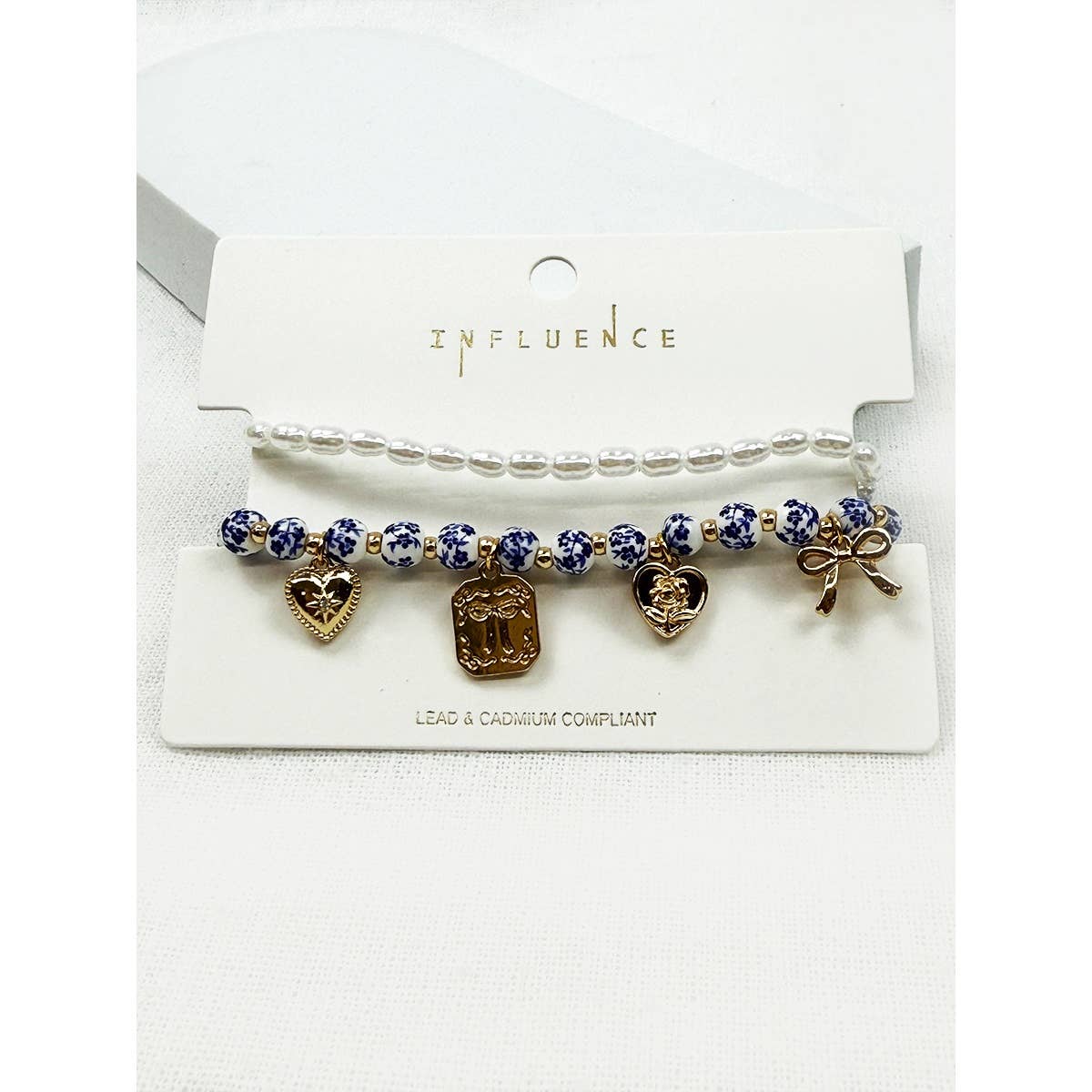 Metal Charms with Ceramic Beads Stretch Bracelet