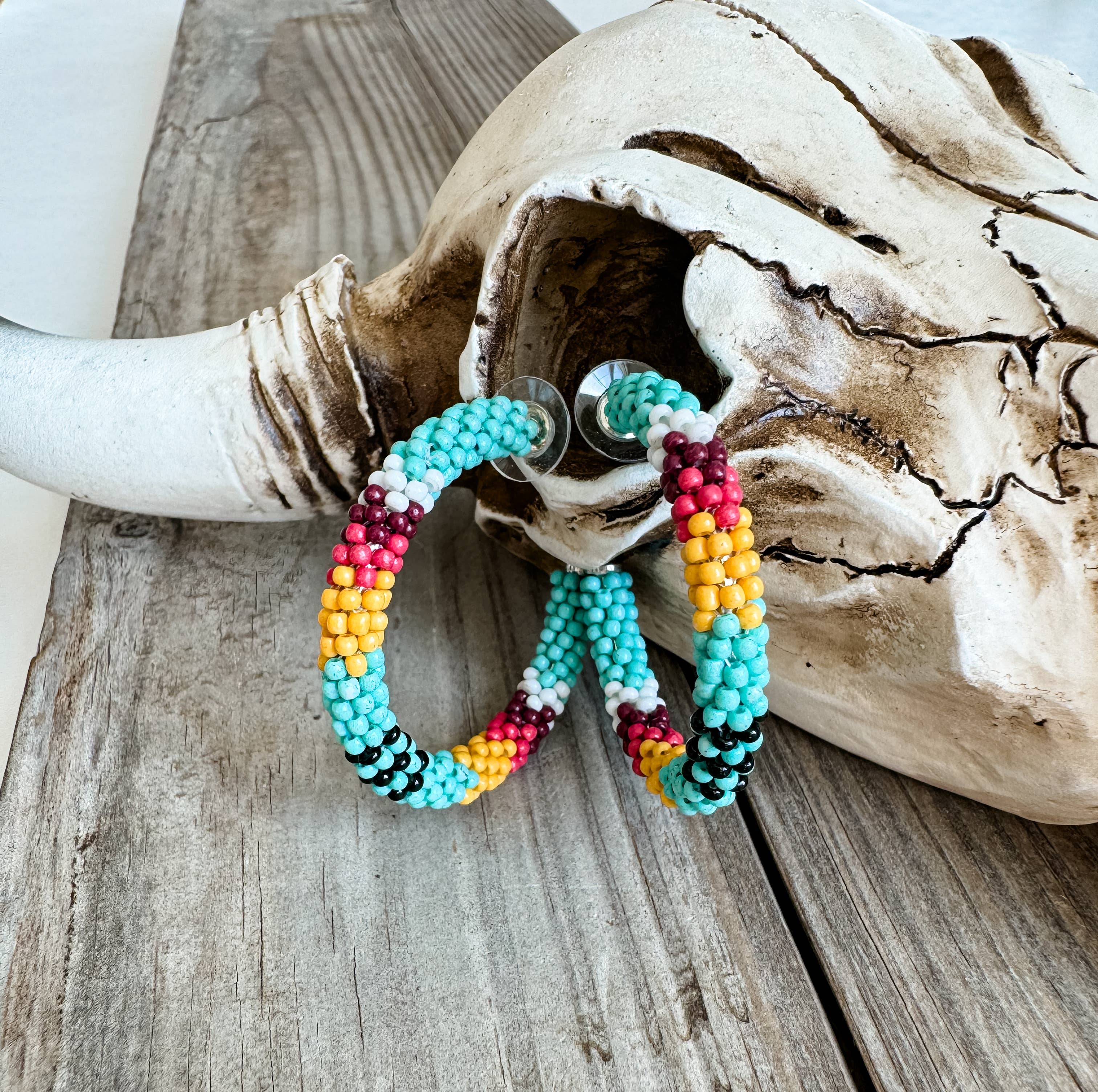 Western Aztec Seed Bead Hoop Earrings
