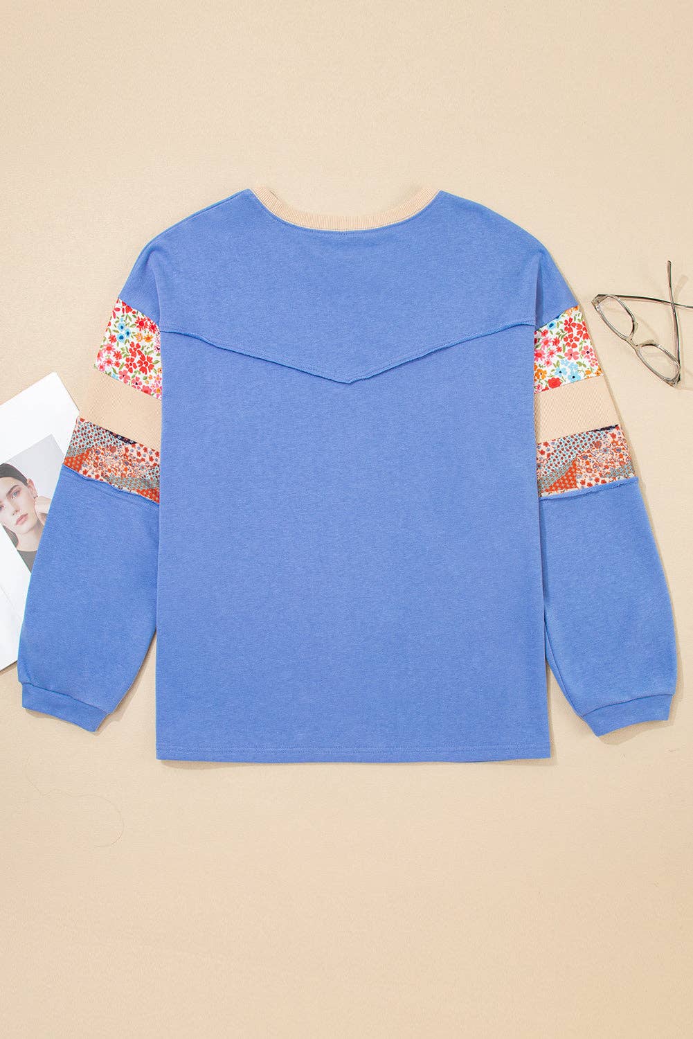 Plus Size Floral Patchwork Reverse Seam Top