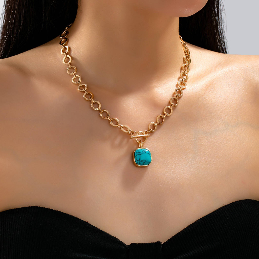 Turquoise-Tone Medallion Toggle Necklace