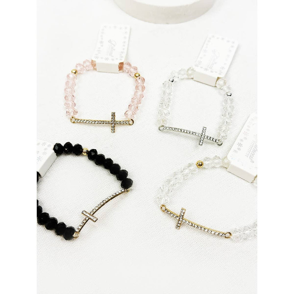 Rhinestone Cross Bead Stretch Bracelet
