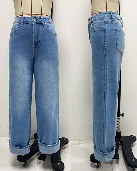 Basic High Rise Straight Cuff Jeans