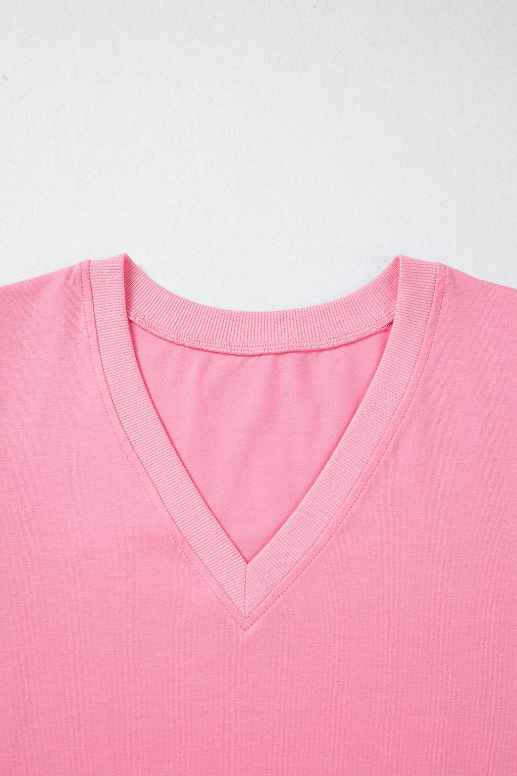 Solid Color V Neck Short Puff Sleeve Blouse