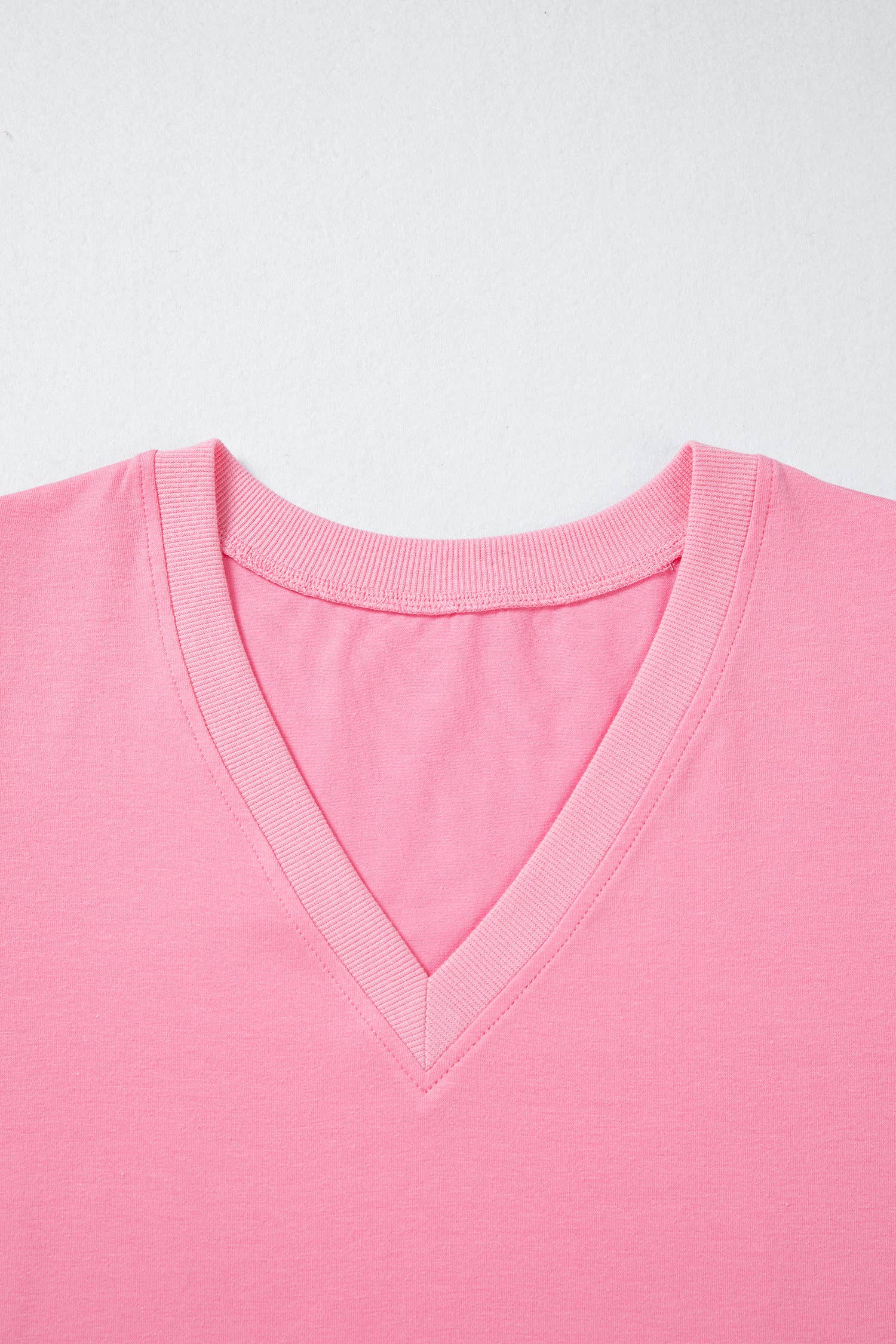 Solid Color V Neck Short Puff Sleeve Blouse