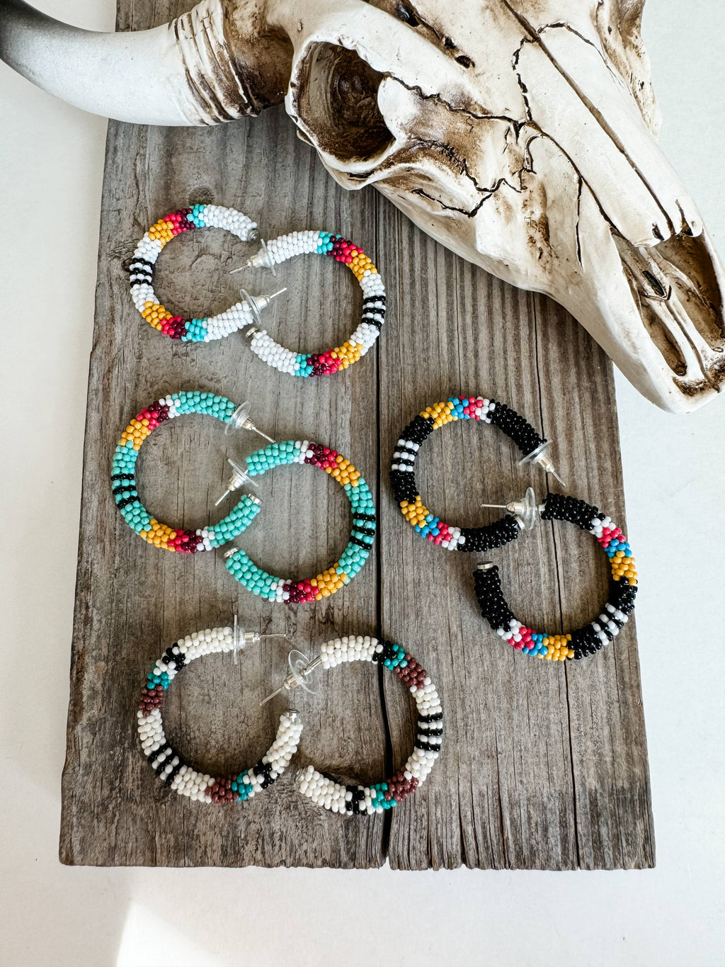 Western Aztec Seed Bead Hoop Earrings