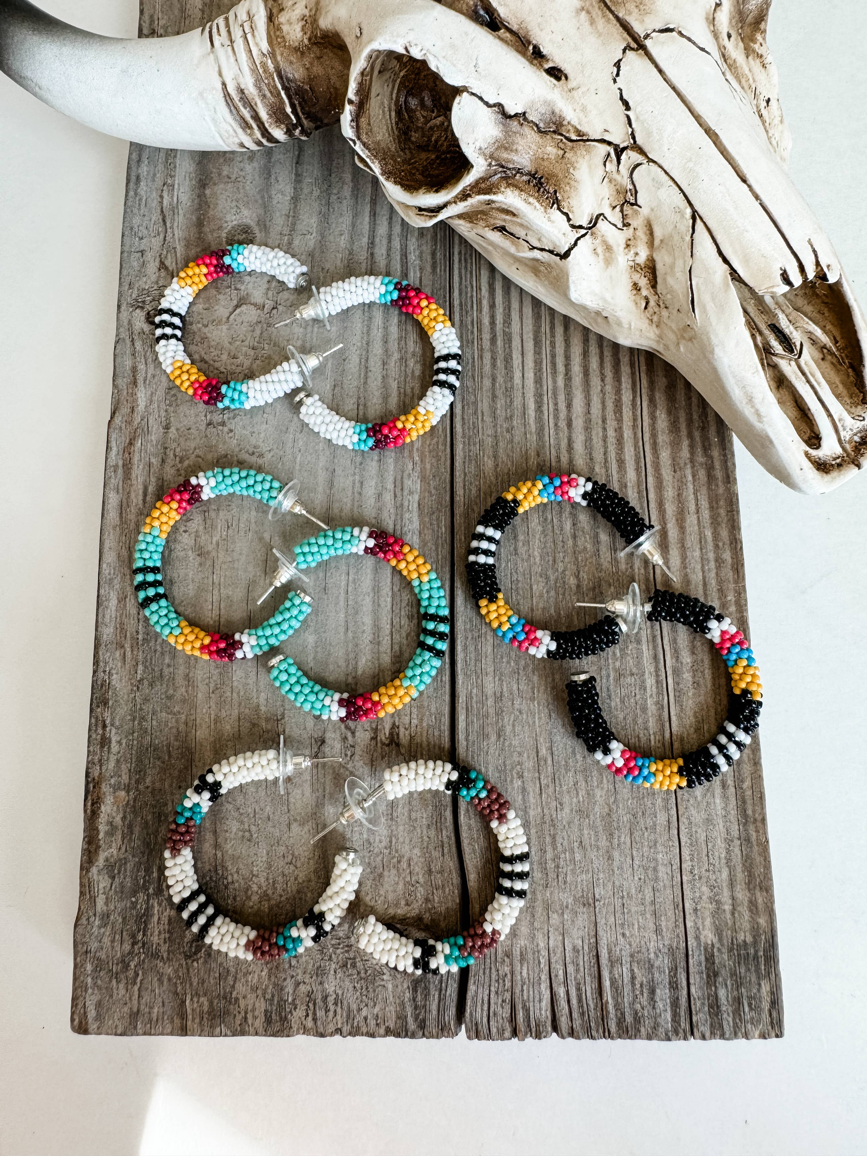 Western Aztec Seed Bead Hoop Earrings