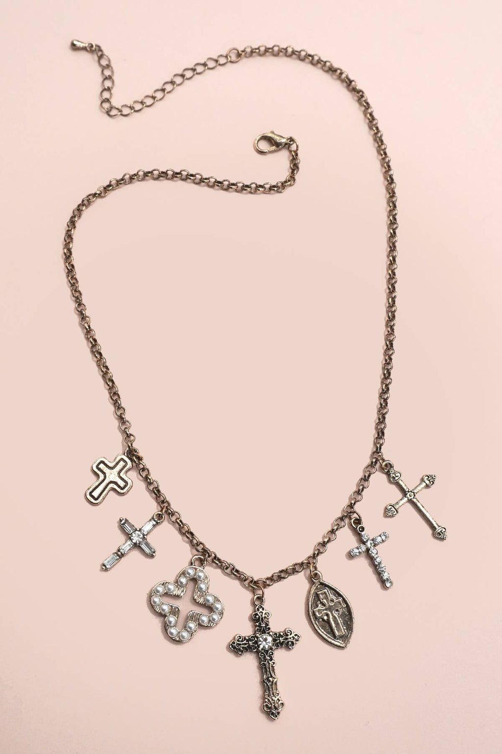 CHARM NECKLACE-BURNISH GOLD CROSS CHARMS