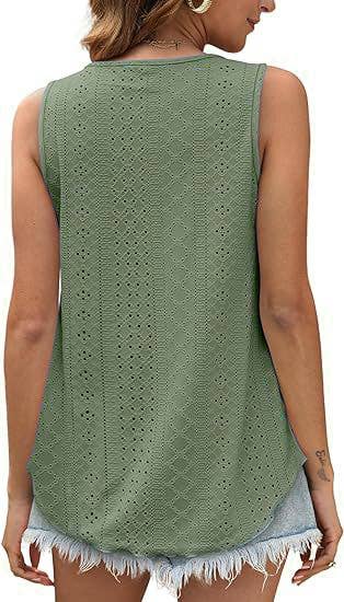 Eyelet basic loose overfit cozy summer tank top