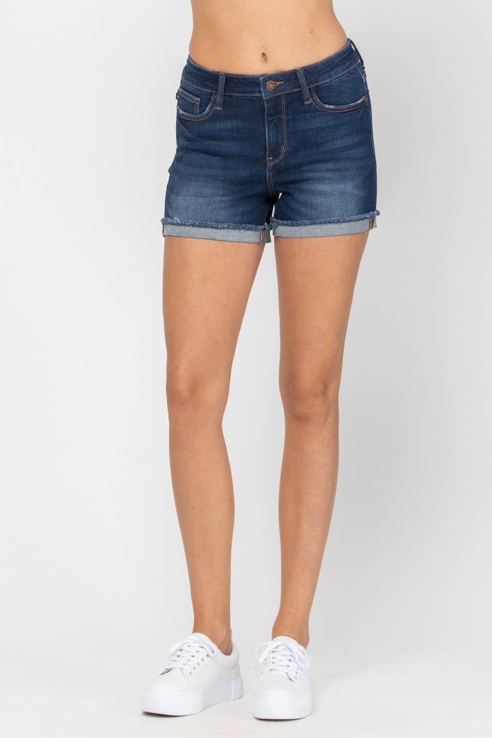 Mid-Rise Cuffed Hem Shorts