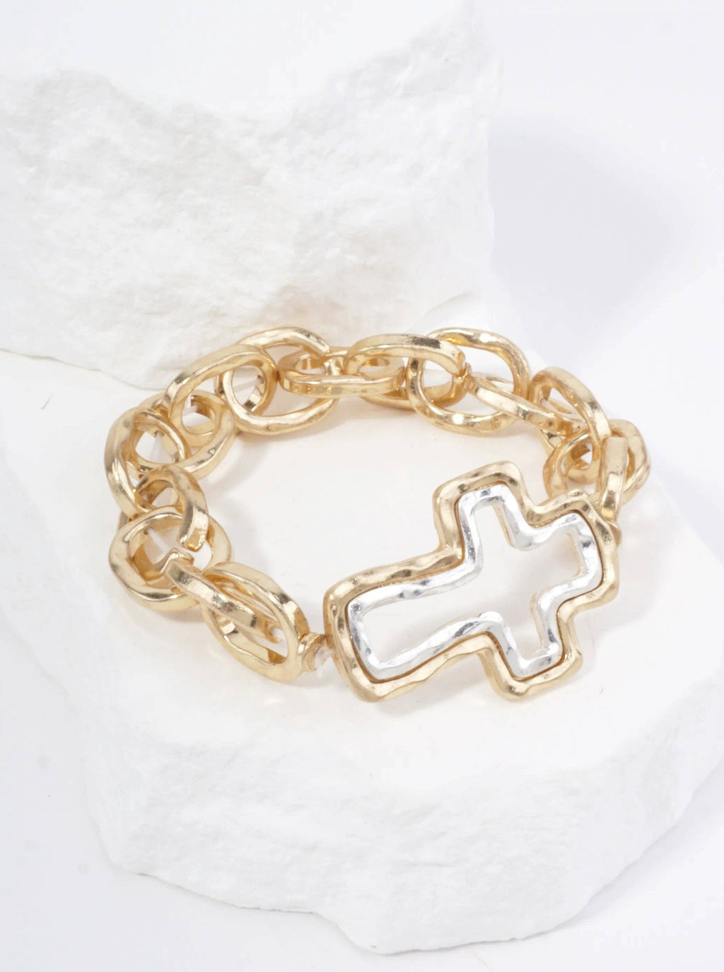 Hammered Cross Stretch Bracelet