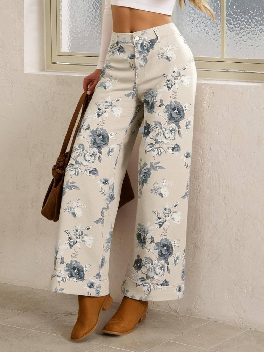 Western Vintage Boho Floral Print Denim Jeans