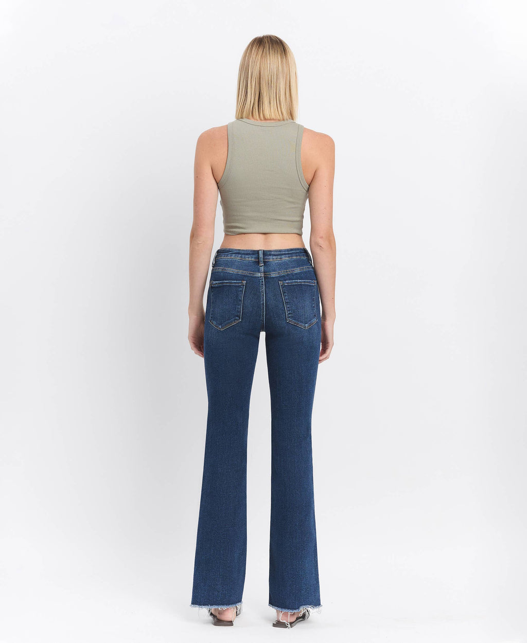 Lovervet by VERVET High Rise Medium Dark Wash Raw Hem Bootcut Jeans