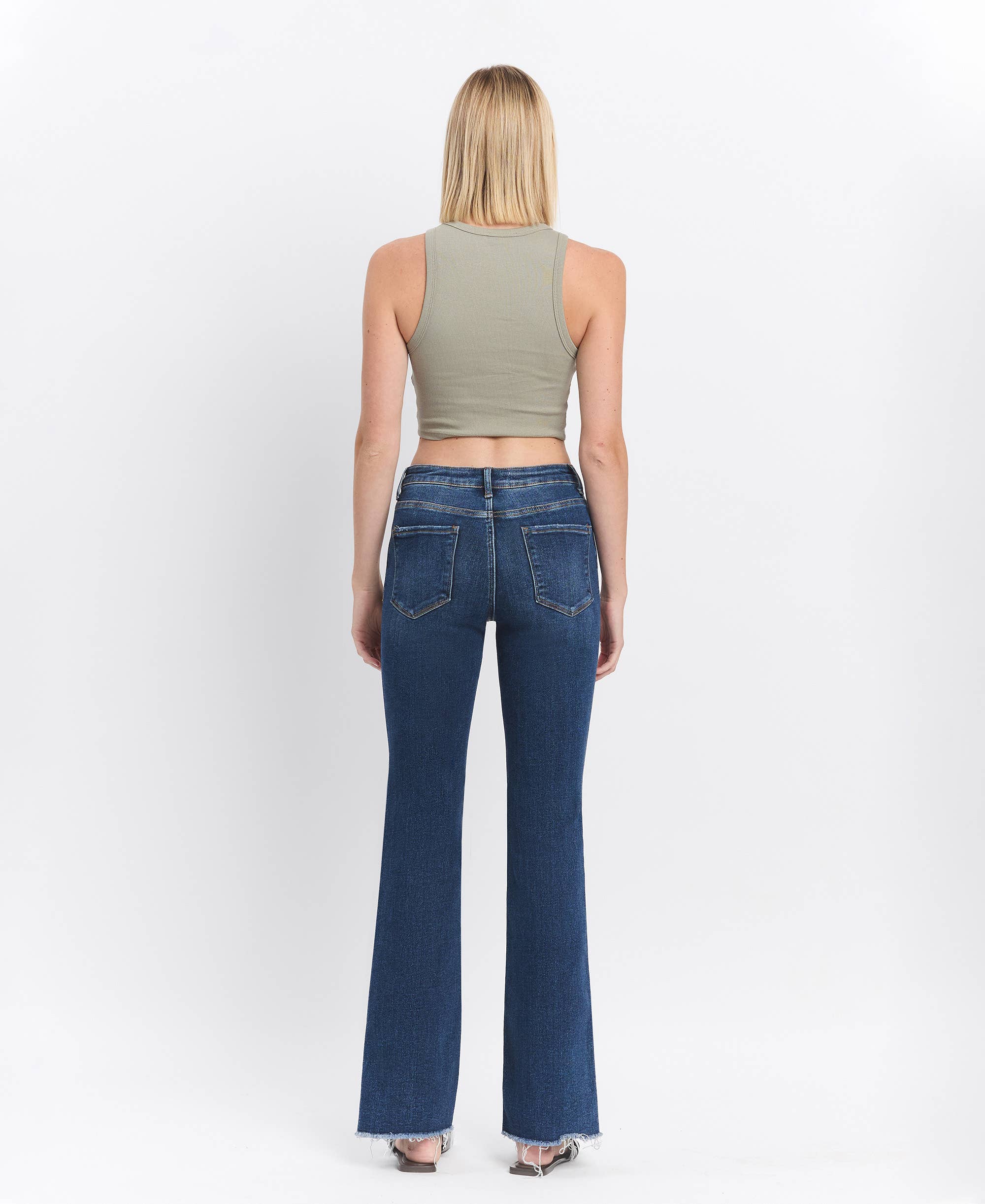 Lovervet by VERVET High Rise Medium Dark Wash Raw Hem Bootcut Jeans