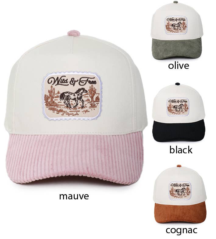 WESTERN Wild & Free Patch Corduroy Brim 5 Panel Two Tone Cap