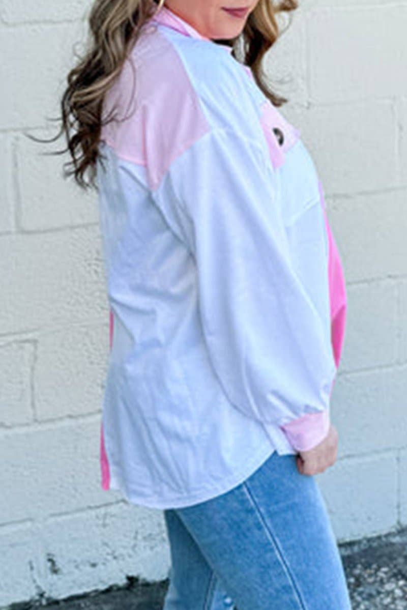 Plus Size Colorblock Chest Pocket Sweatshirt