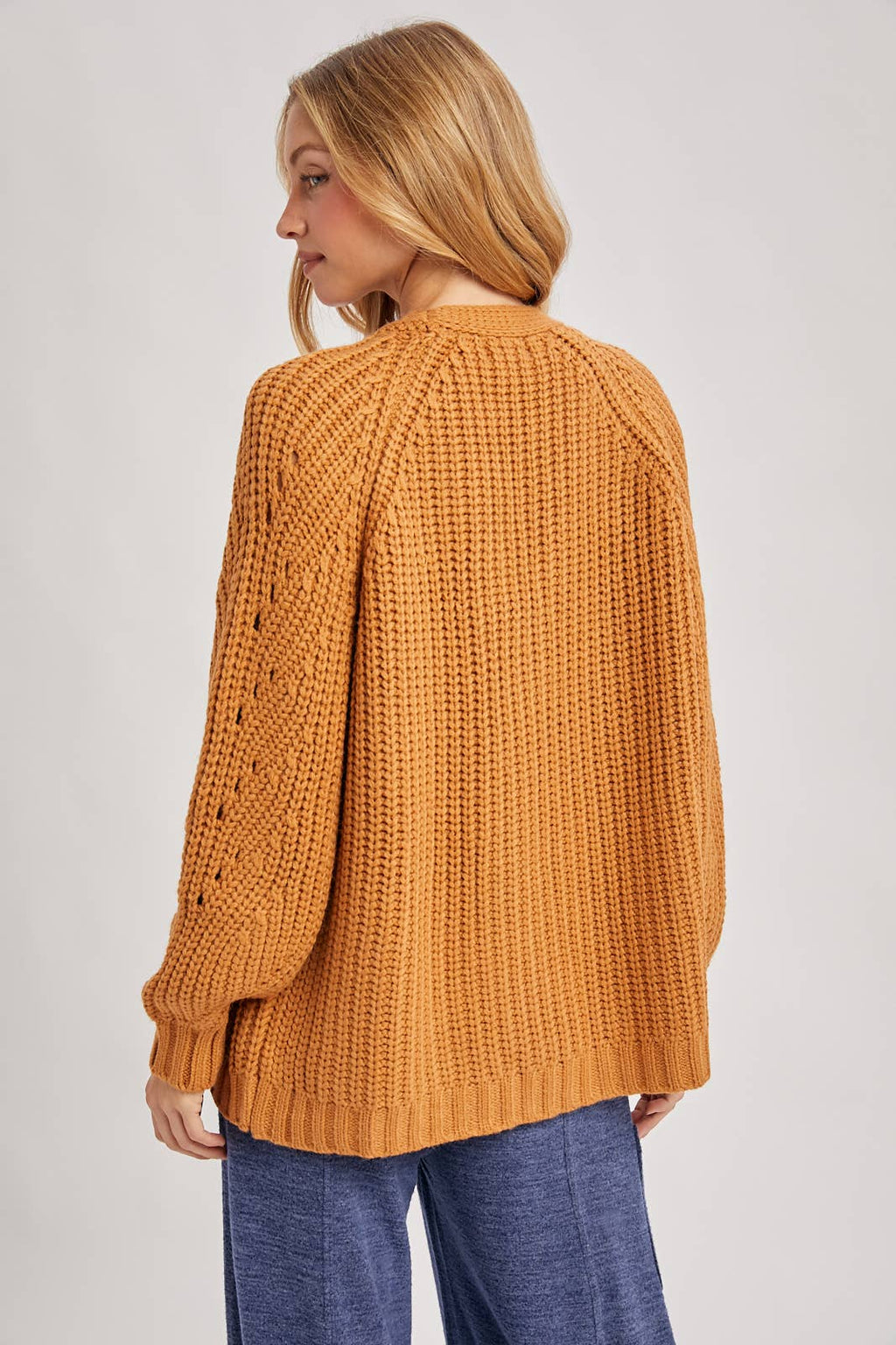 CHUNKY POINTELLE OPEN FRONT CARDIGAN