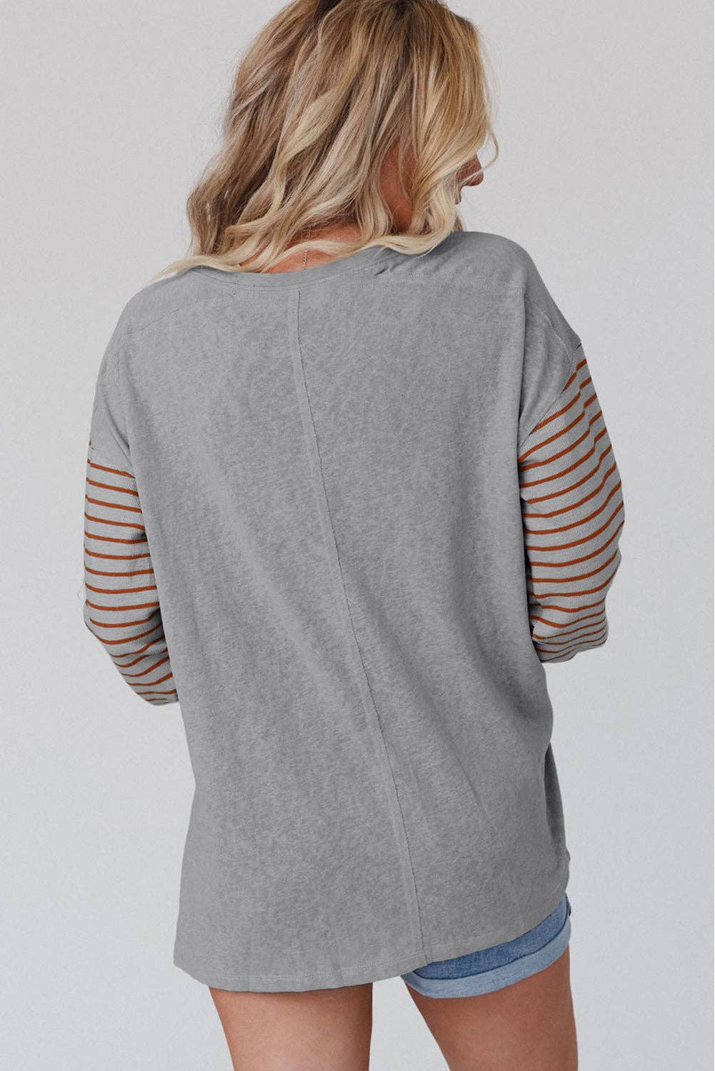 Multicolor Clashing Stripe Bishop Sleeve Top