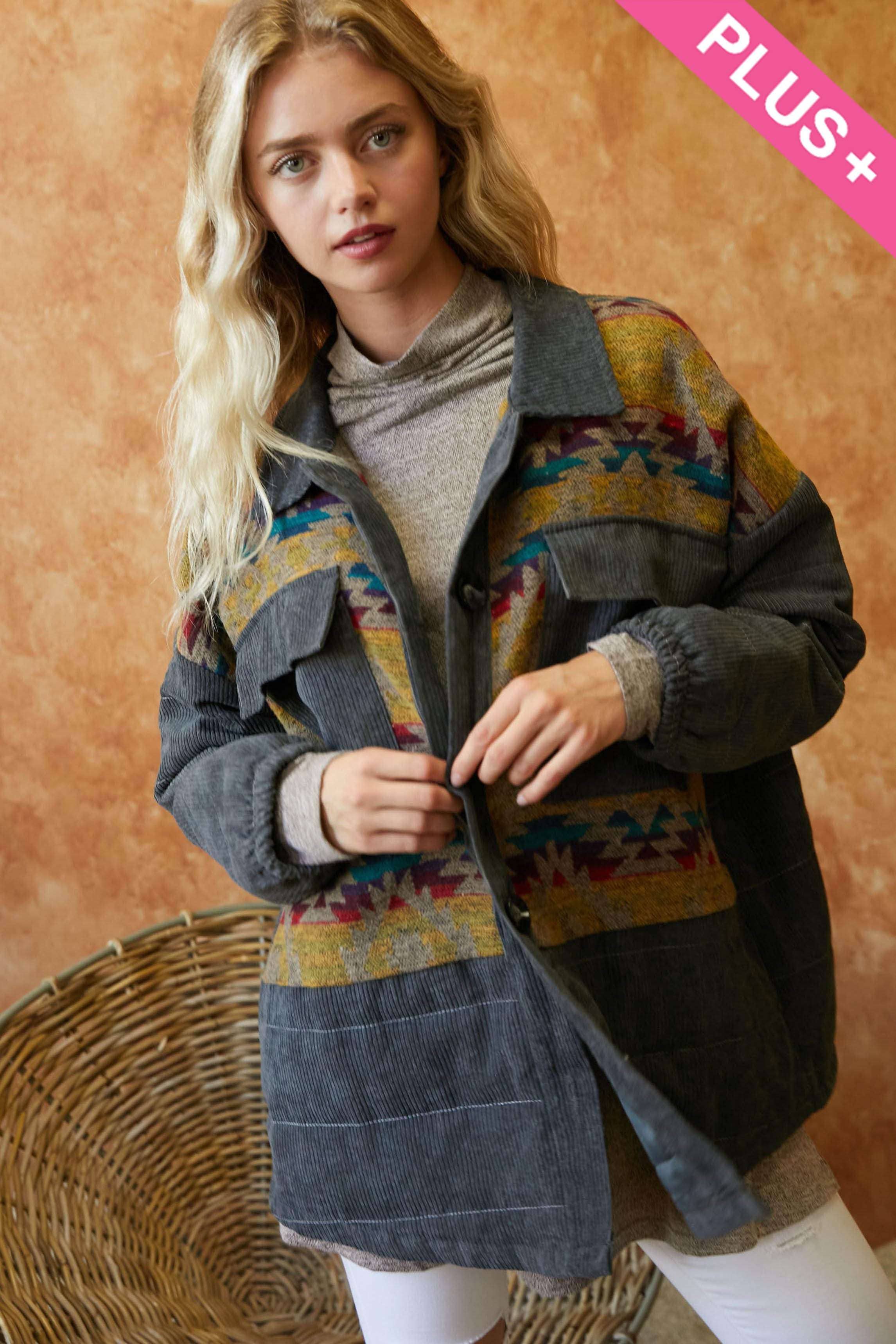 PLUS FRONT POCKET BUTTON FRONT JACKET