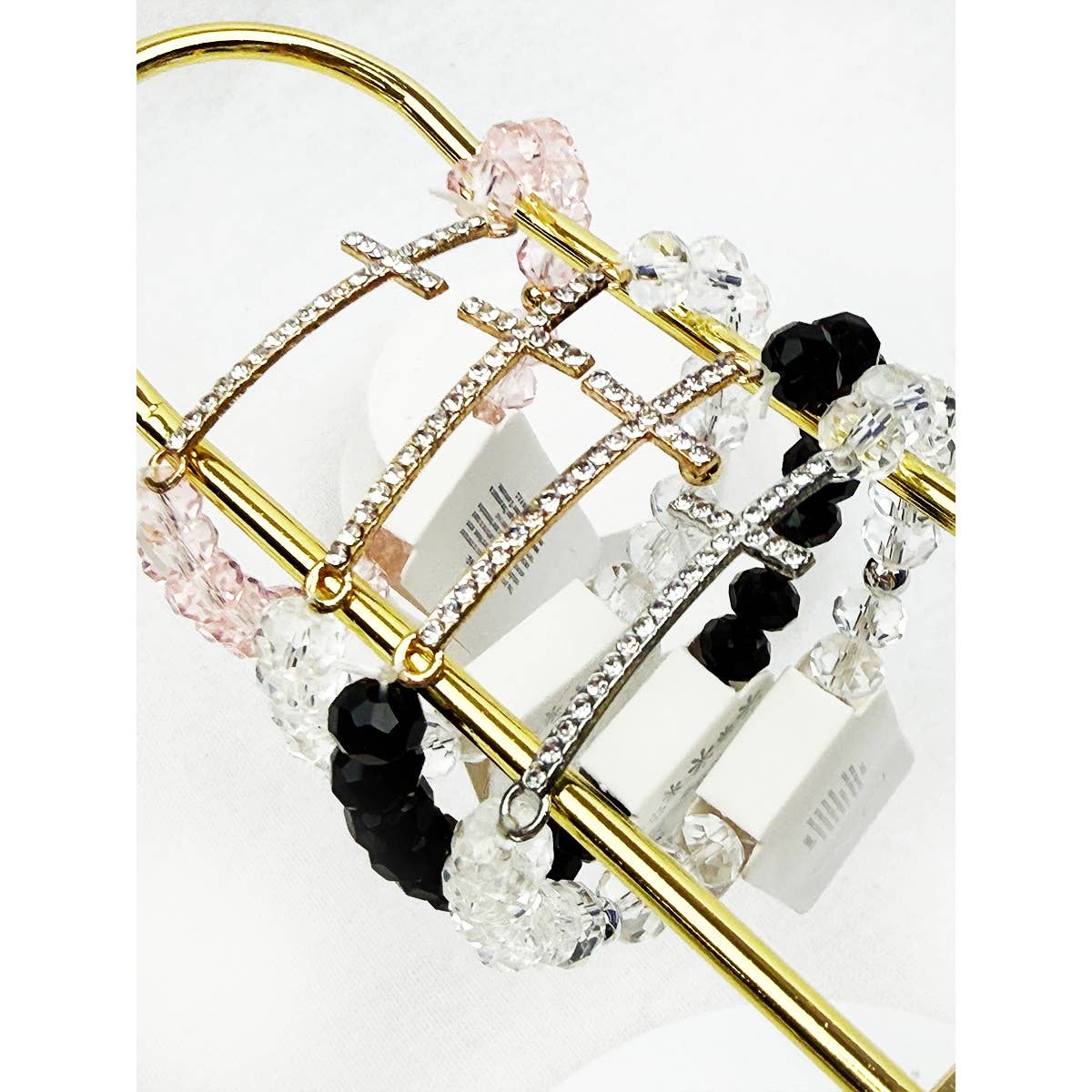 Rhinestone Cross Bead Stretch Bracelet