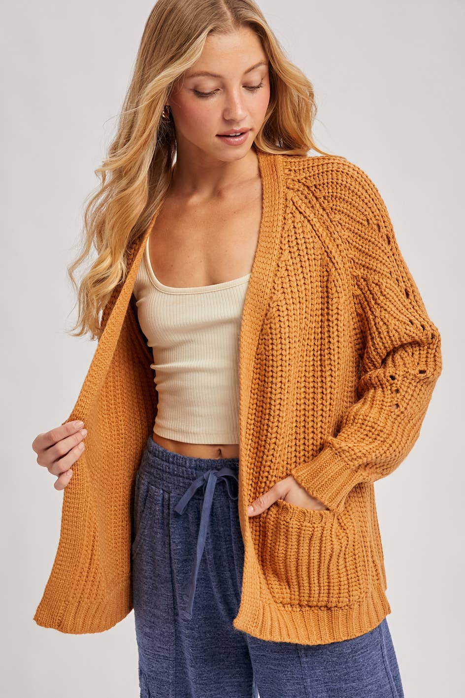 CHUNKY POINTELLE OPEN FRONT CARDIGAN