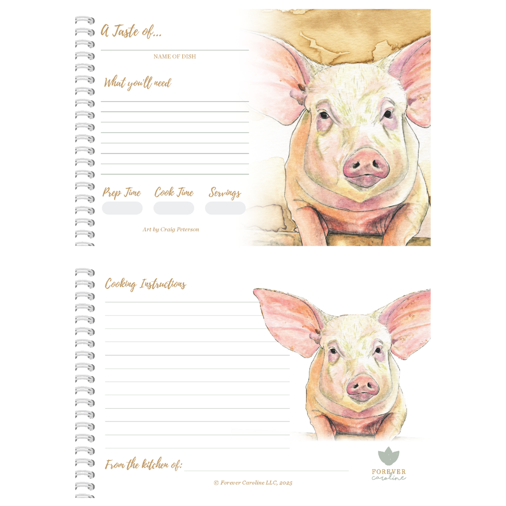 Recipe Cards Gift Set w/ Pig Art | 8 Cards | Farmhouse Decor