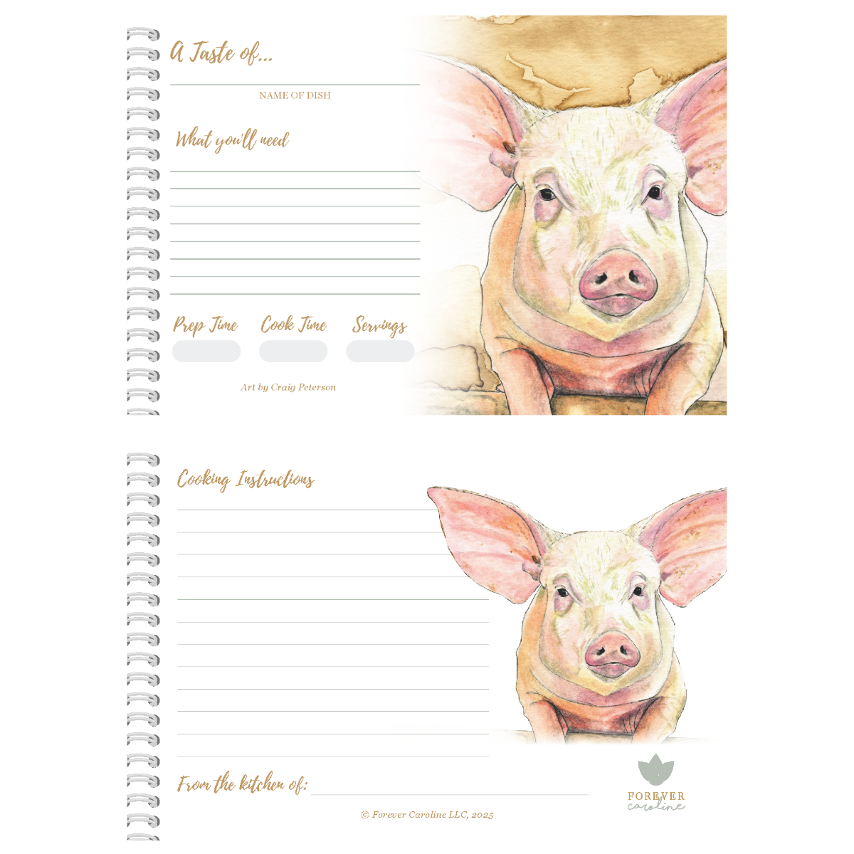 Recipe Cards Gift Set w/ Pig Art | 8 Cards | Farmhouse Decor