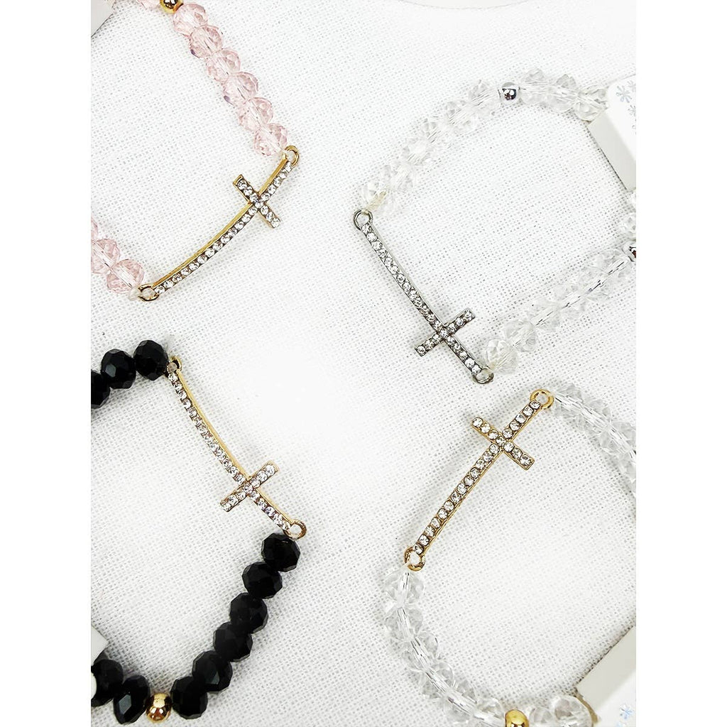 Rhinestone Cross Bead Stretch Bracelet
