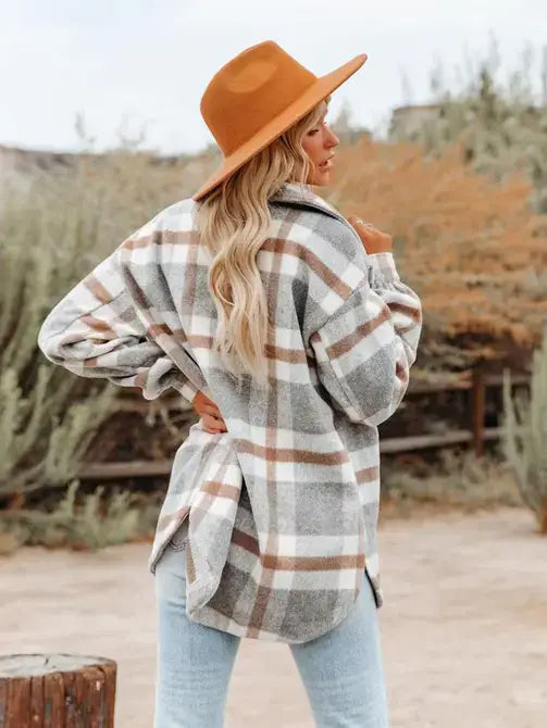 Plaid Button Flannel Shirt Jacket