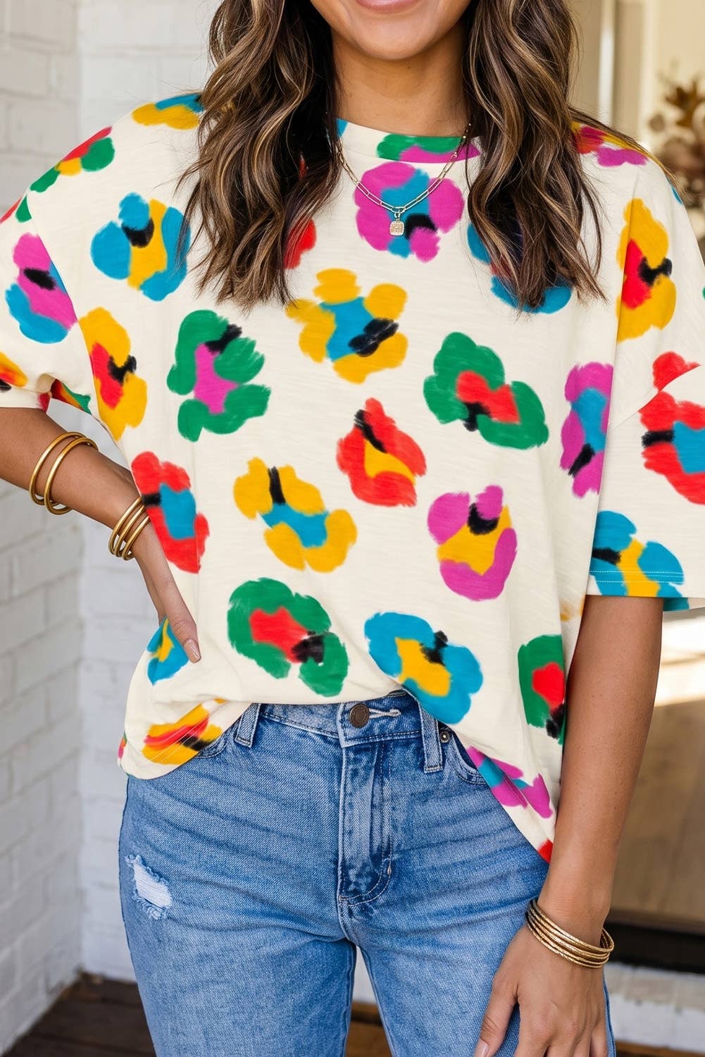 Leopard Drop Shoulder Oversize Tee