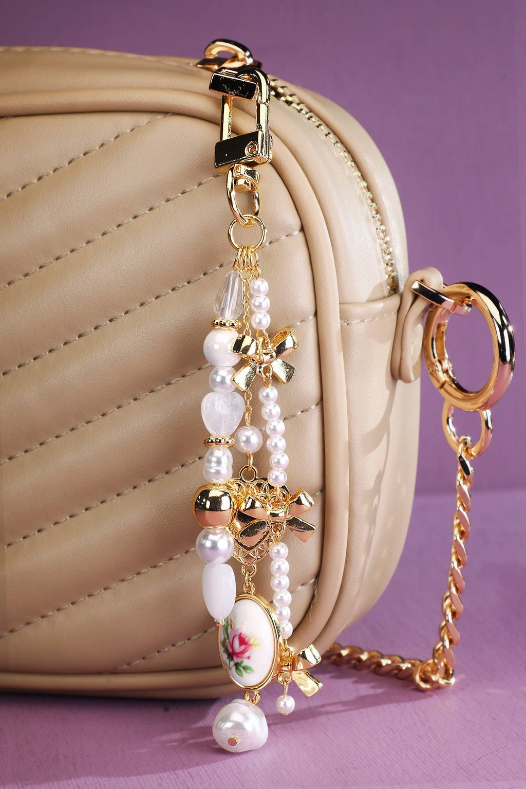 Ceramic Heart Bow Bag Charm