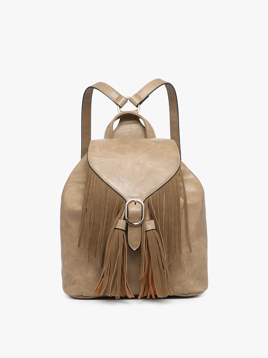 Jewel Fringe Bucket Backpack – Distressed Vegan Bag