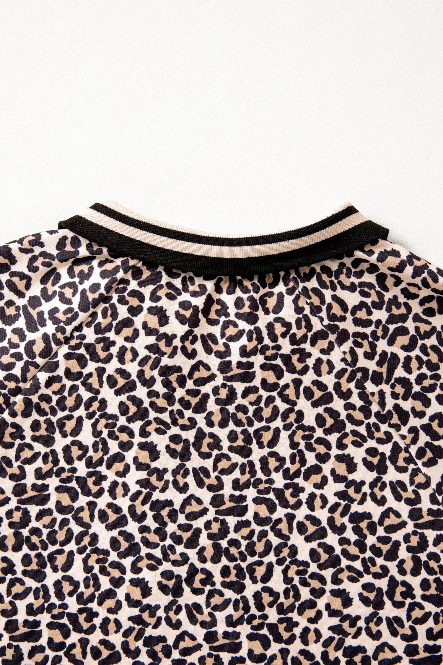 Leopard Half Zip Stripe Mock Neck Top