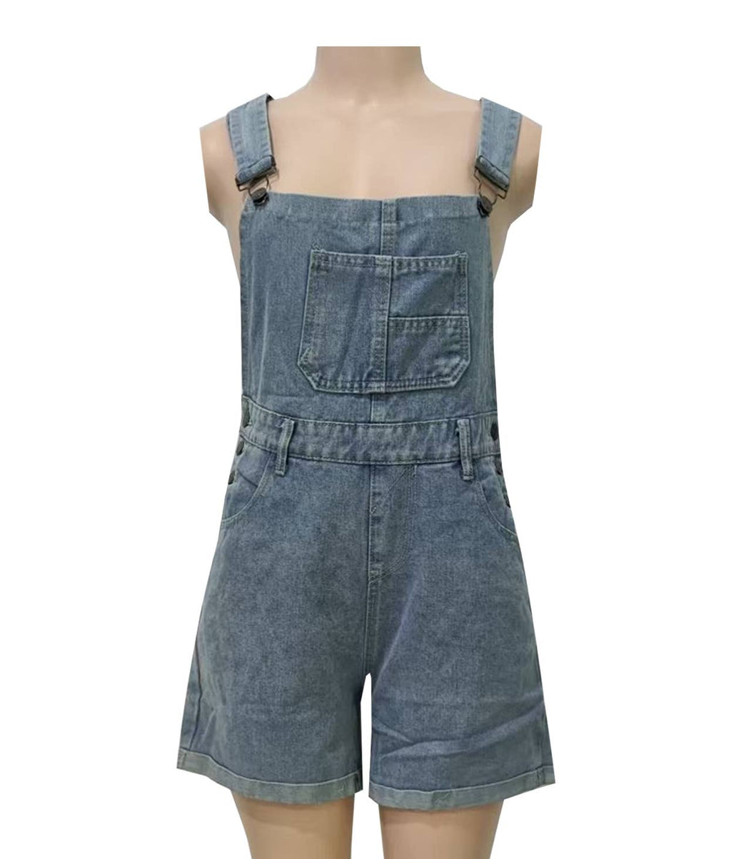 Washed Denim Short Overalls