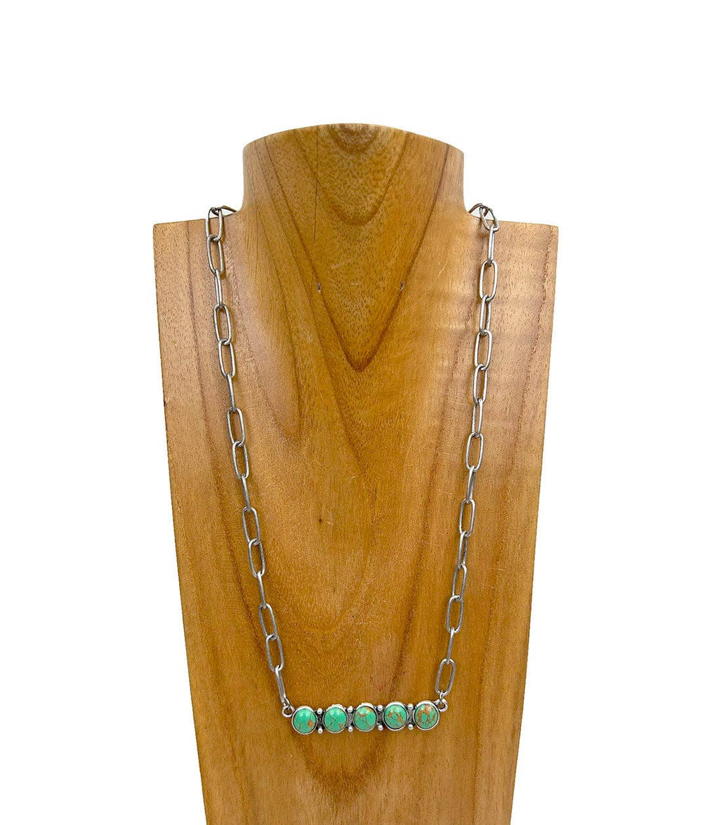 Silver metal chain with stone bar Necklace