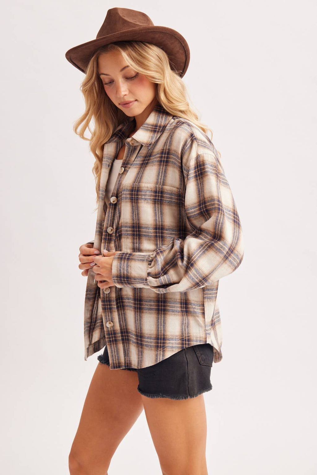 BUTTON DOWN FLANNEL PLAID SHIRT TOP