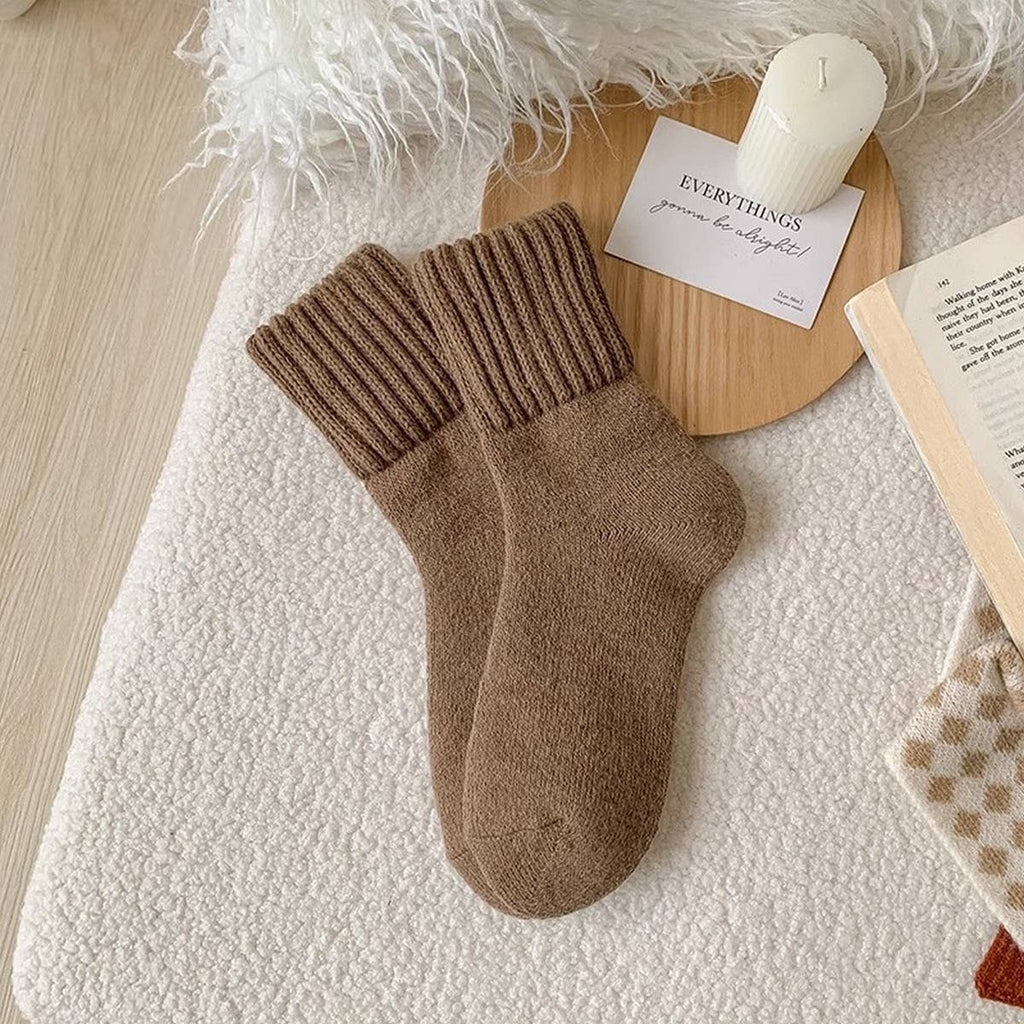Brown Thick Crew Socks Women Winter Warm Cozy
