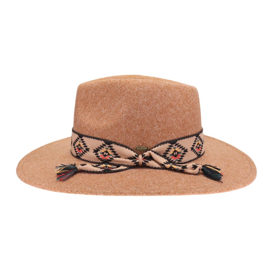 Aztec Trim Band Vegan Fabric C.C Panama Hat