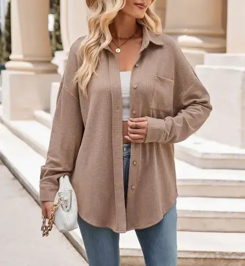 Casual Loose Pocket Waffle Fashion Shirt