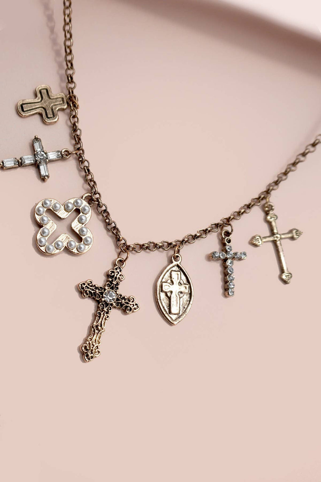 CHARM NECKLACE-BURNISH GOLD CROSS CHARMS