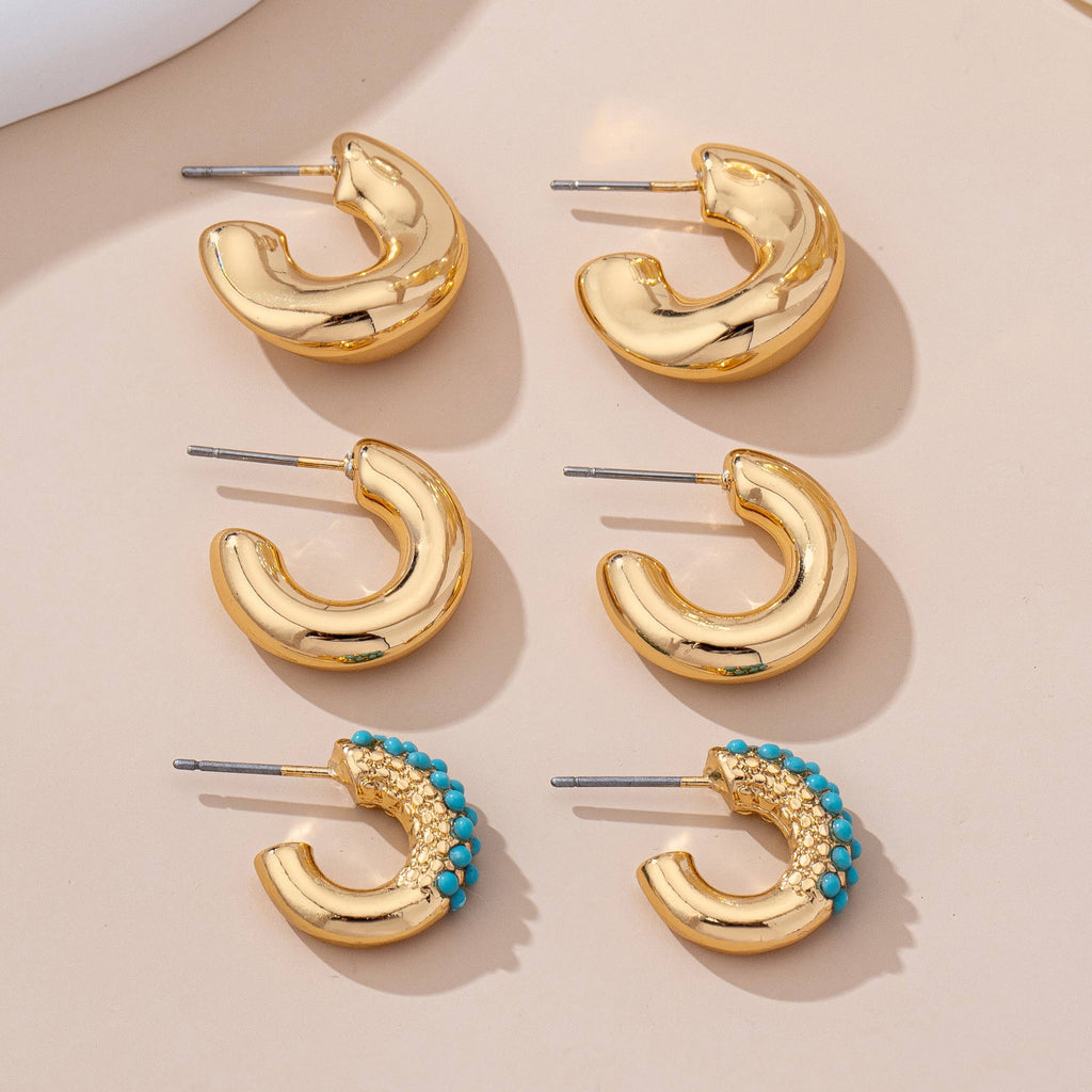Turquoise Enamel Hoop Trio Earring Set
